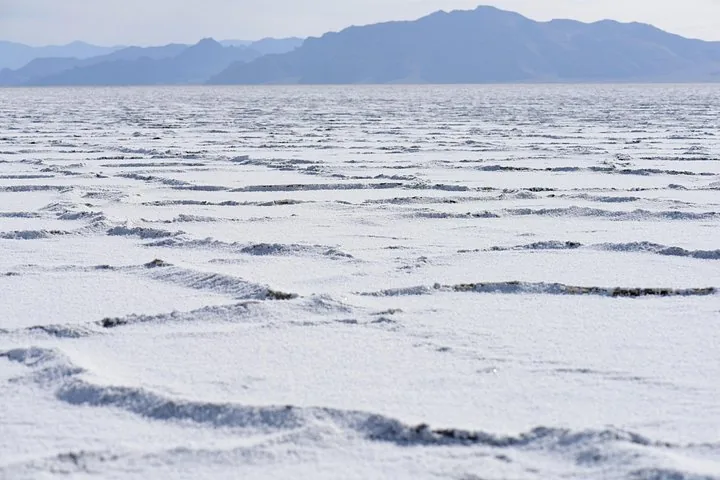 Primer plano de los patrones de la costra de sal en las Salinas de Bonneville